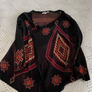 Geometric Patterned Black and Red Cardigan